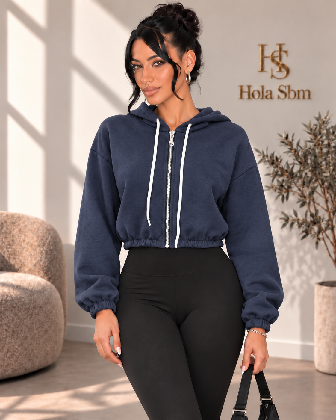 Felpa Alma blu con zip e cappuccio